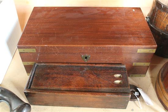 18C oak candle box & a mahogany brass-bound writing slope